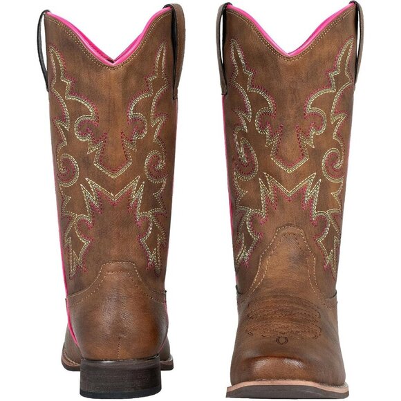 SheSole Women's Western Cowboy Boots Square Toe Mid Calf Cowgirl Boots Brown - Picture 3 of 9